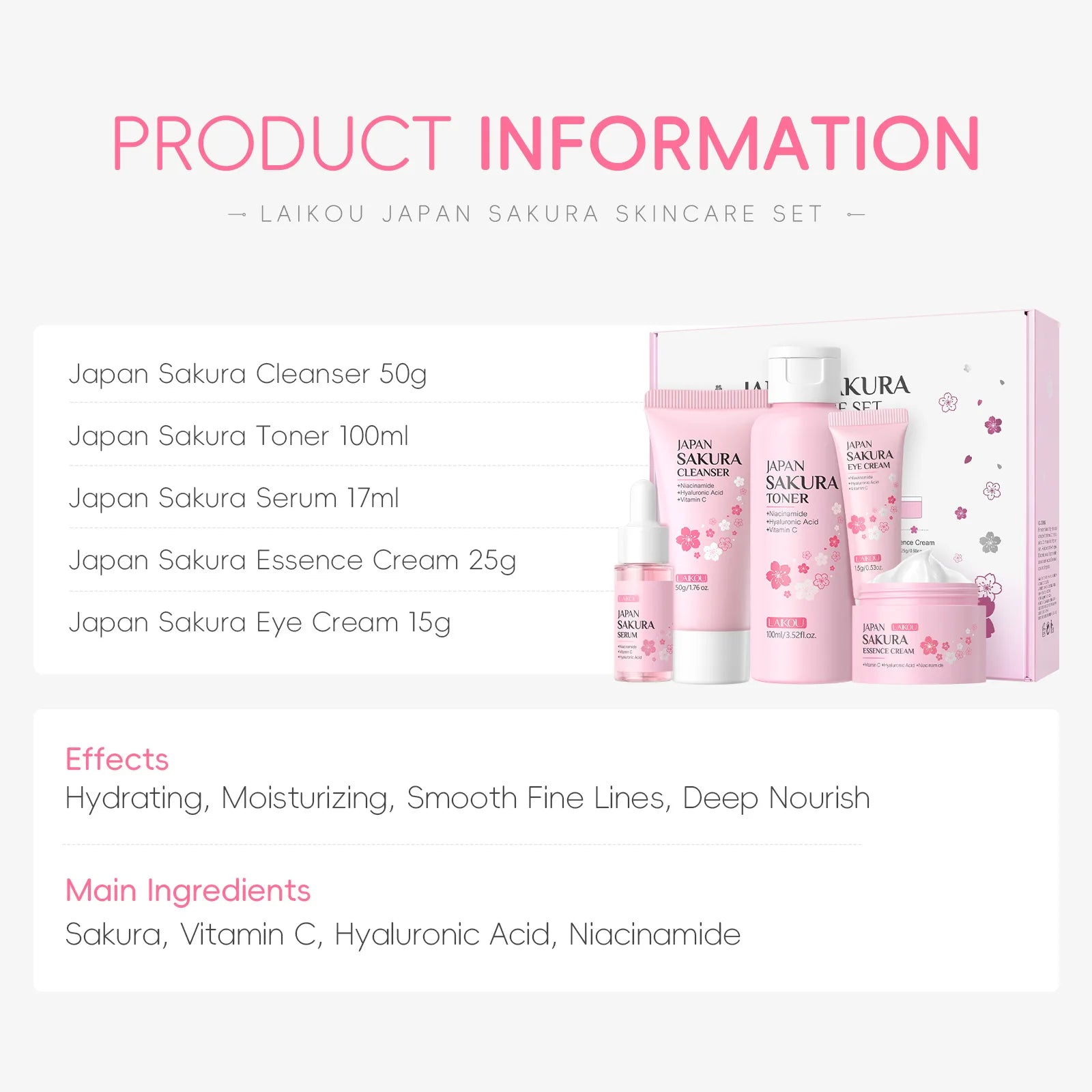 Sakura Kit Skin Care Set Moisturizing and Reducing Fine Lines Cleansing Pore